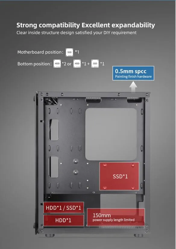 Segotep Widerm1 Motherboard DIY Business Office Household Silent ATX MID-Tower Gaming PC Computer Case