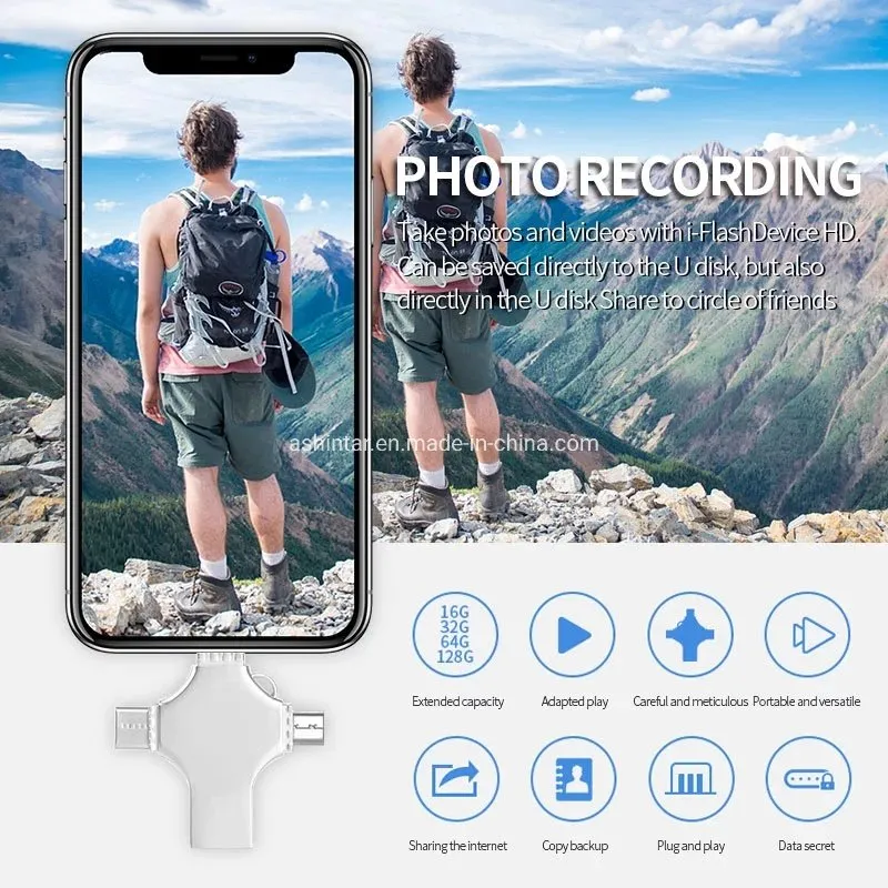 Type-C USB Flash Disk 4 in 1 Phone USB Pen Drive for iPhone & Android