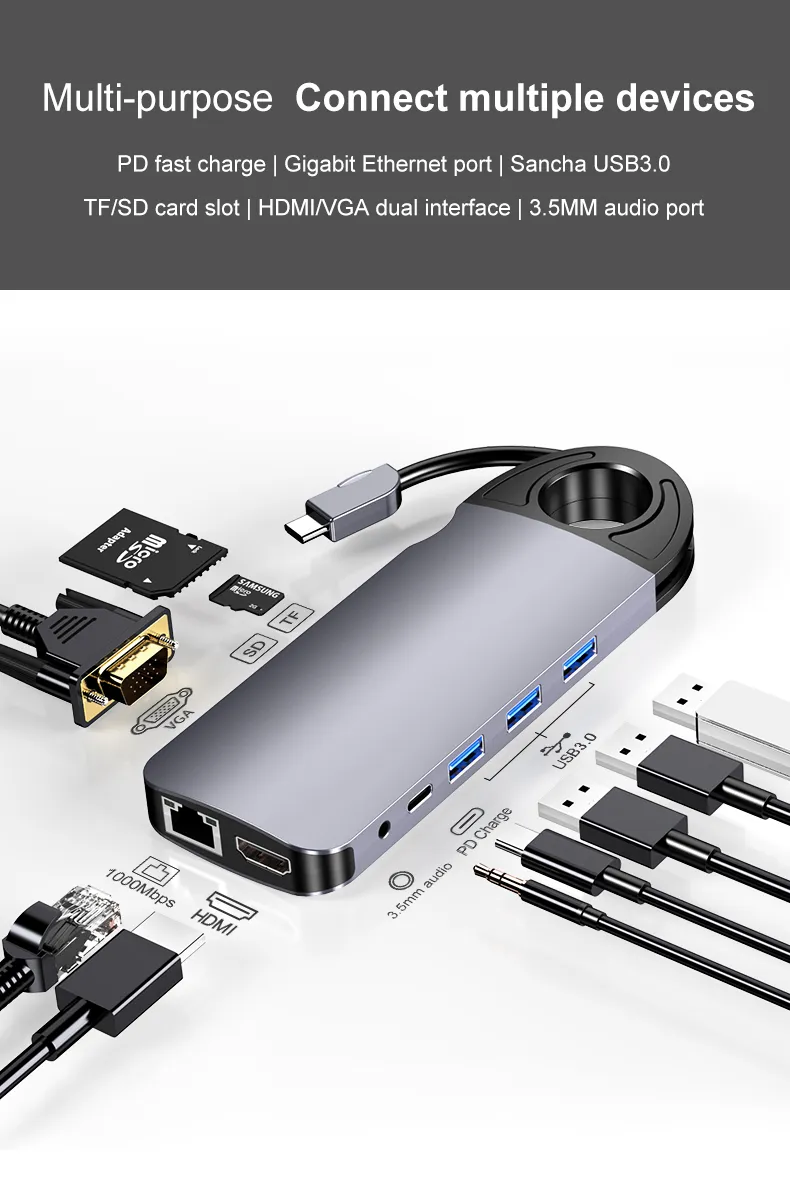 USB 3.0 10 in 1 Adapter Premium USB-C Hub