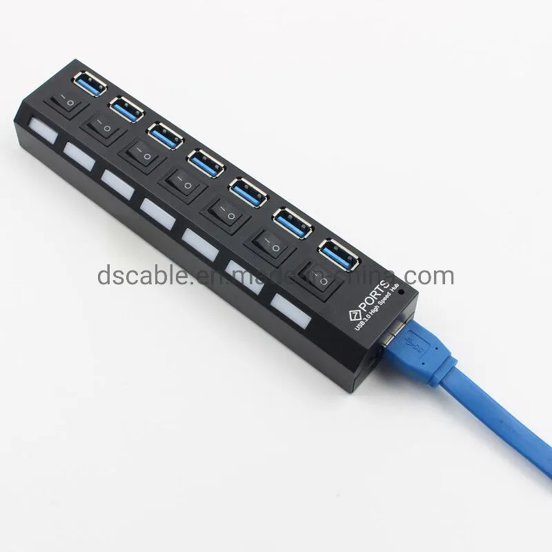 USB 3.0 7 Ports USB Hub with Switch with Power Adapter