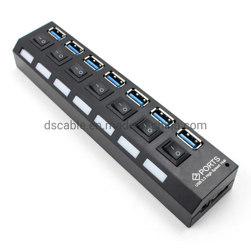 USB 3.0 7 Ports USB Hub with Switch with Power Adapter