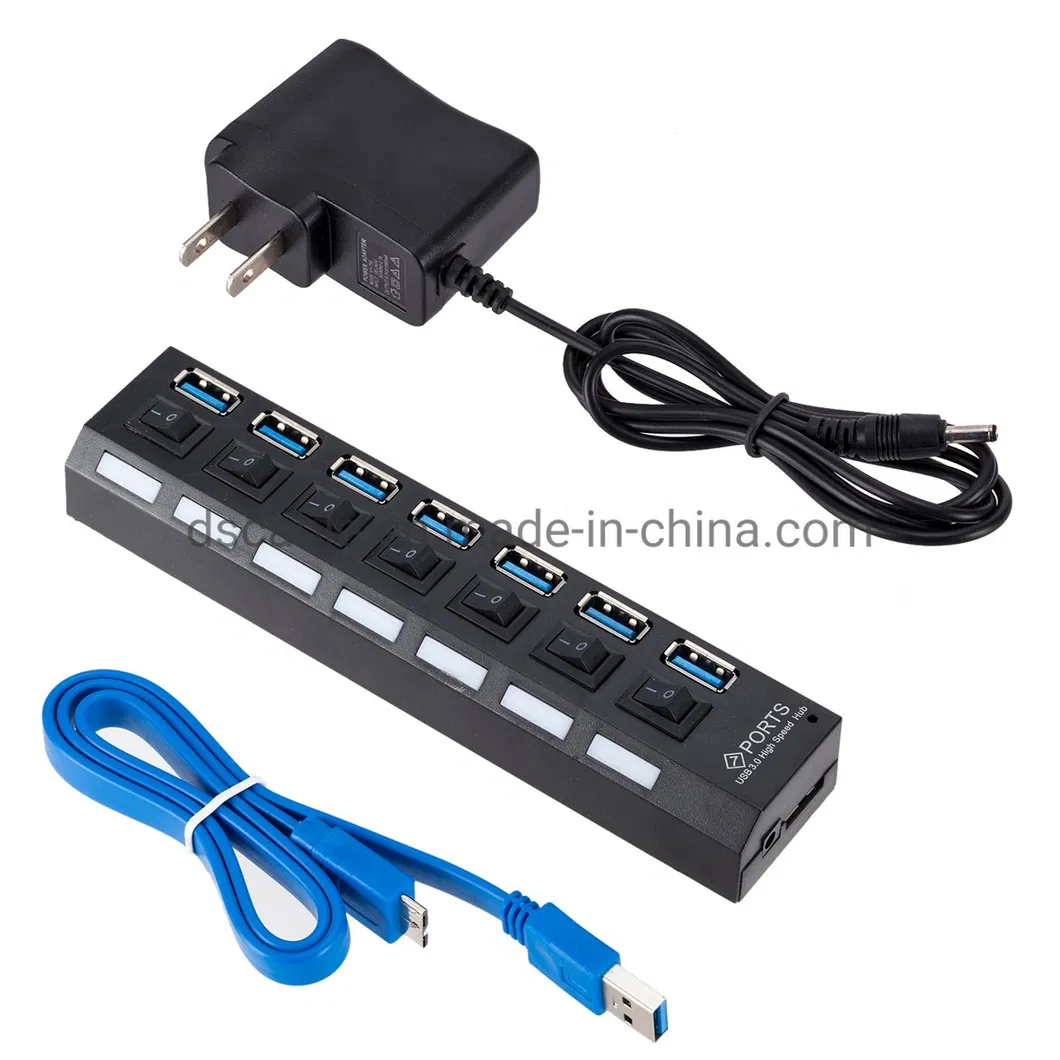 USB 3.0 7 Ports USB Hub with Switch with Power Adapter