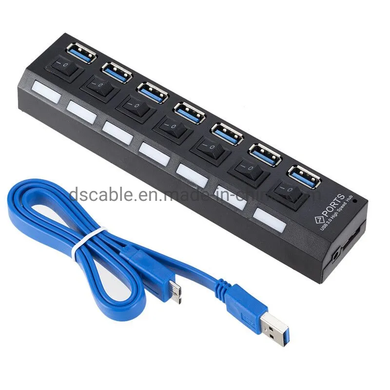 USB 3.0 7 Ports USB Hub with Switch with Power Adapter