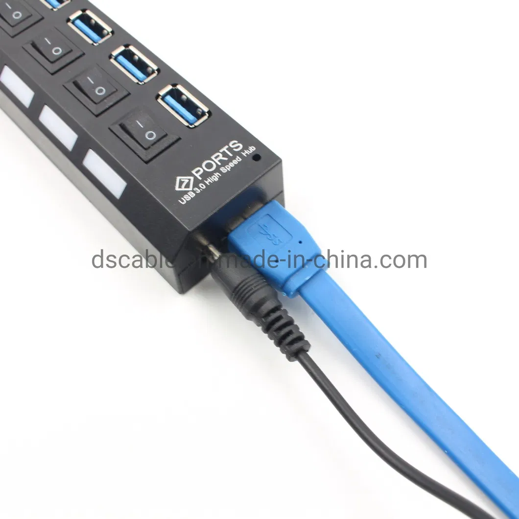 USB 3.0 7 Ports USB Hub with Switch with Power Adapter