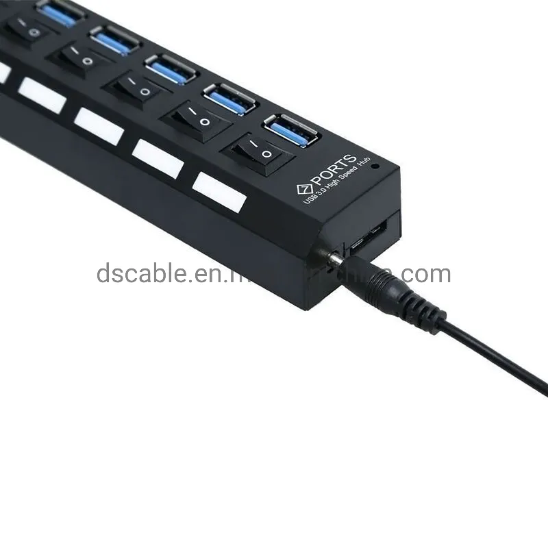 USB 3.0 7 Ports USB Hub with Switch with Power Adapter