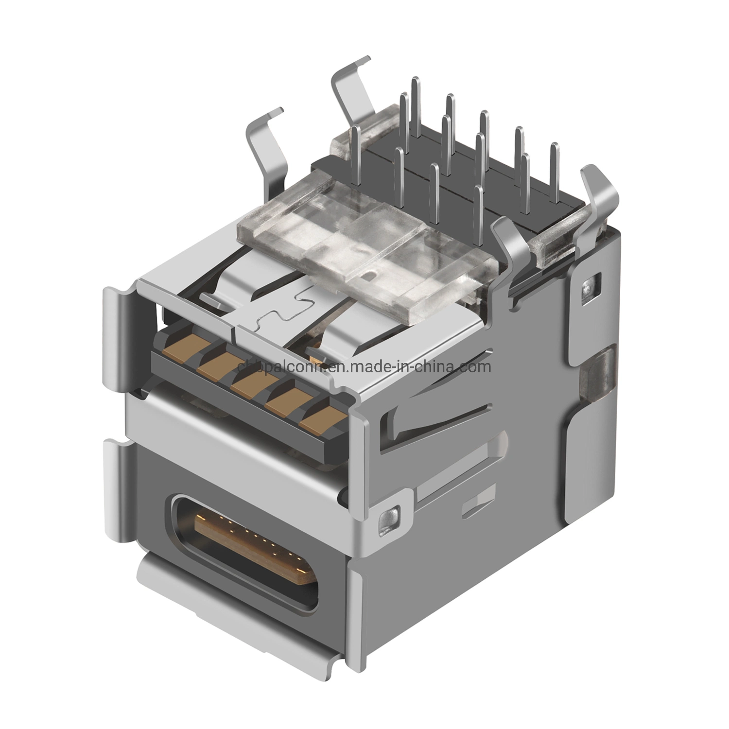 USB Connector, USB 3.1 Type C, Double Deck C Type + C Type, Right Angle PCB Type, Durability: 10, 000 Cycles Min. Gen1/Gen2, Built-in Mux, Cc, Pd IC Circuit