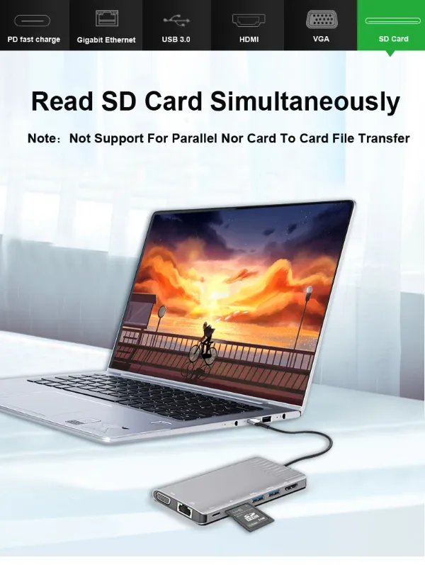 USB3.0 Hub Multi Function Type C Hub for MacBook 8 in 1 Type C Hub USB C to 4K HDMI SD/TF Card Reader Adapter