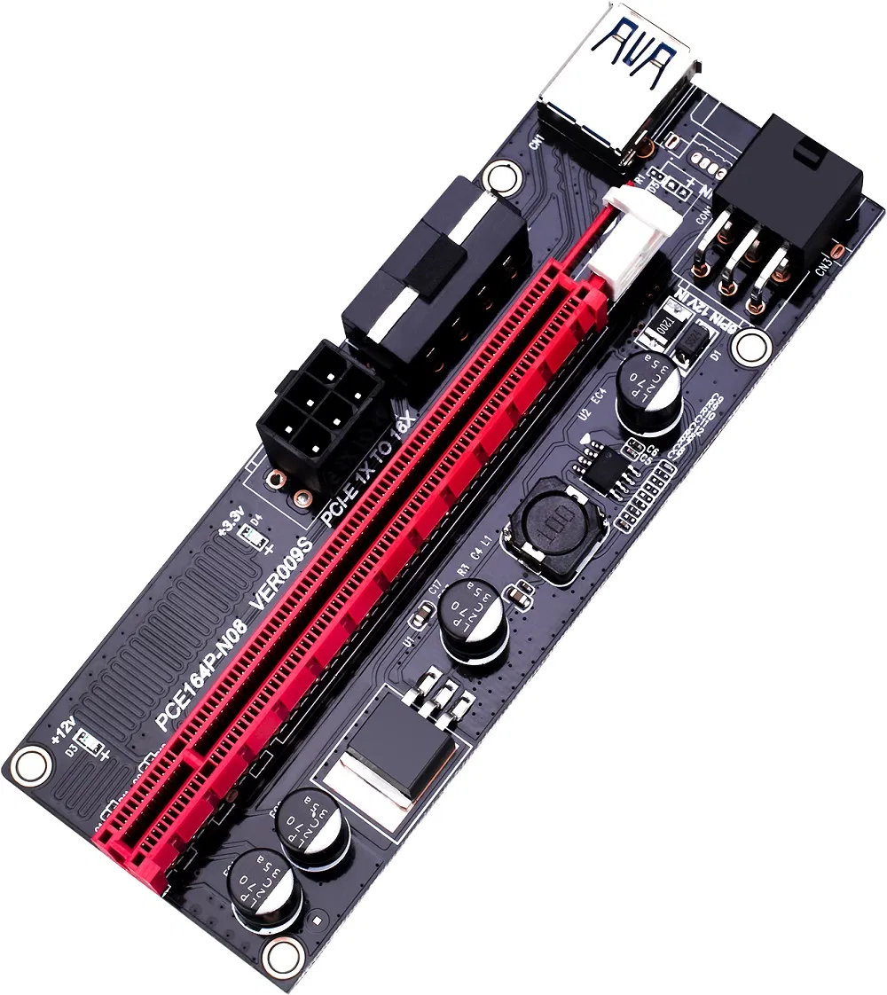 Ver009s PCI-E Riser Card 009 Pcie 1X 16X LED Indicator 0.6m USB 3.0 Cable 2*6pin 4pin Power for Btc Ltc Mining Black