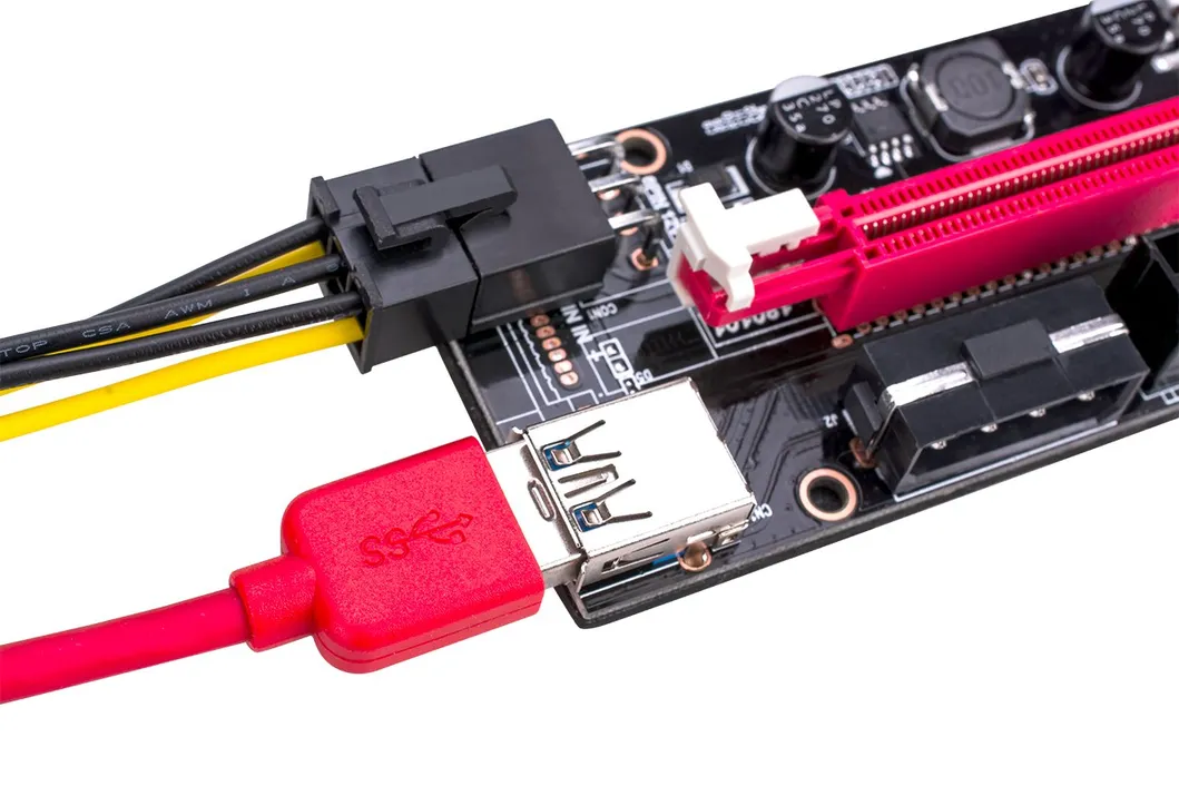 Ver009s PCI-E Riser Card 009 Pcie 1X 16X LED Indicator 0.6m USB 3.0 Cable 2*6pin 4pin Power for Btc Ltc Mining Black