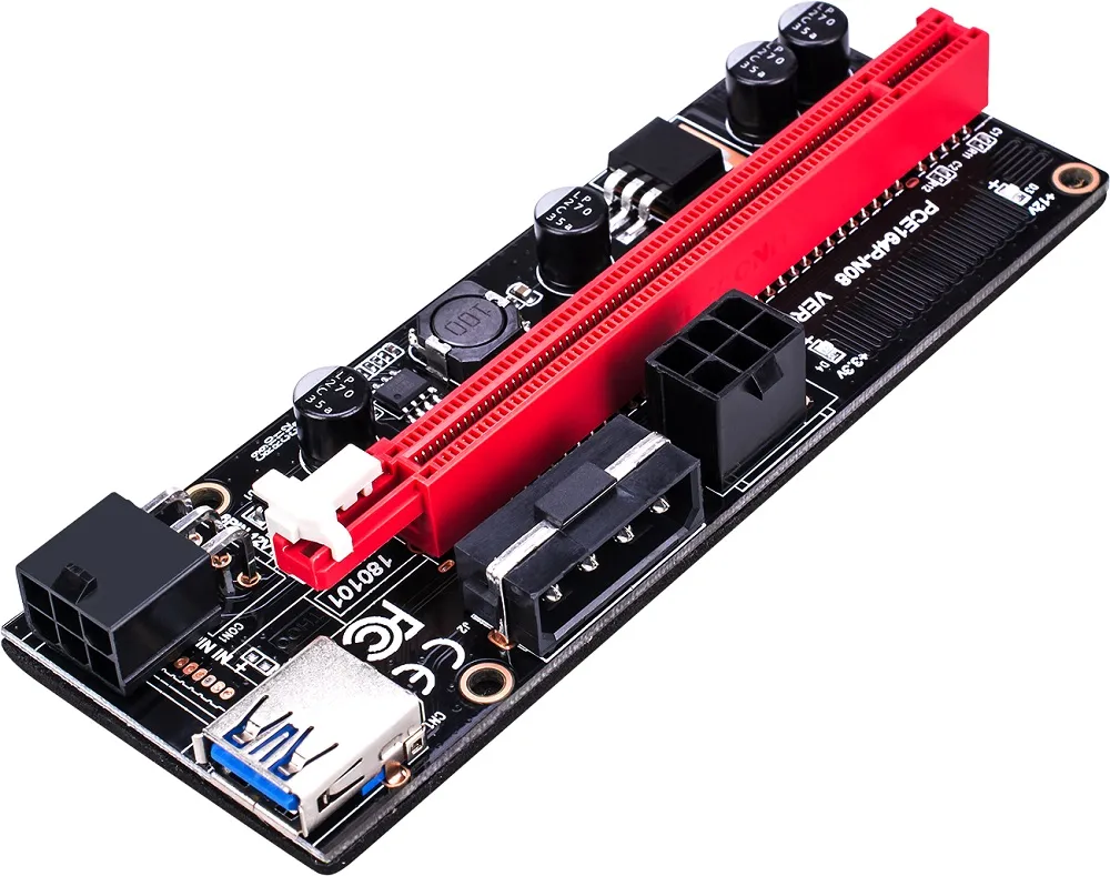 Ver009s PCI-E Riser Card 009 Pcie 1X 16X LED Indicator 0.6m USB 3.0 Cable 2*6pin 4pin Power for Btc Ltc Mining Black