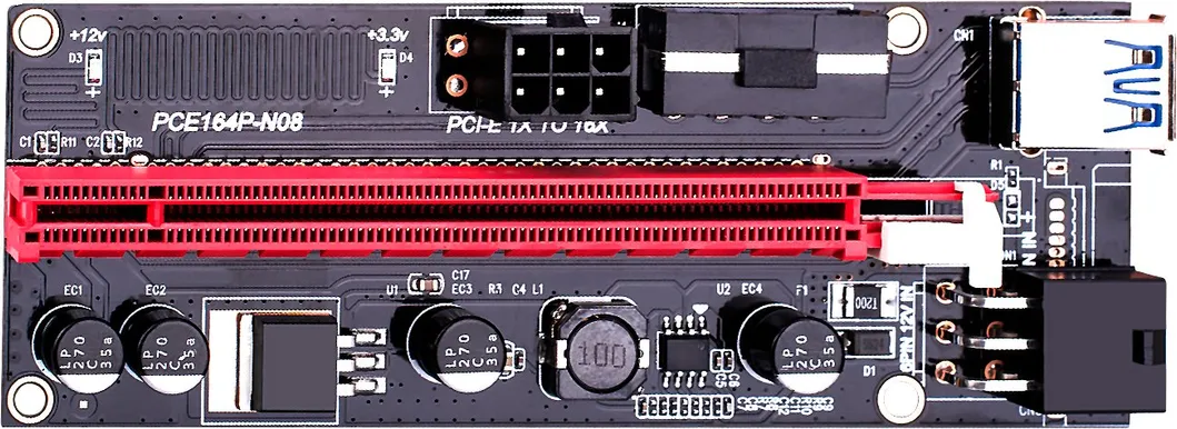 Ver009s PCI-E Riser Card 009 Pcie 1X 16X LED Indicator 0.6m USB 3.0 Cable 2*6pin 4pin Power for Btc Ltc Mining Black